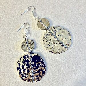 Large disc textured silver earrings